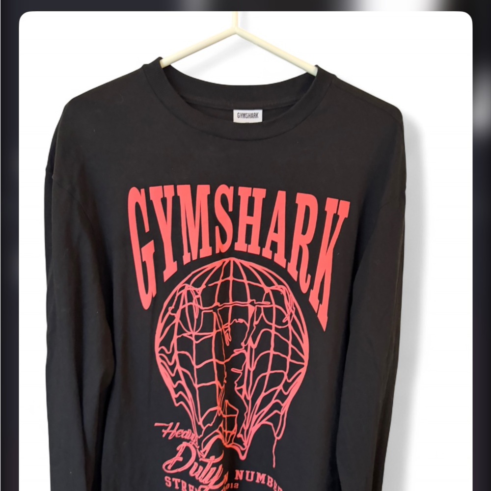 Gymshark Black Long Sleeve Tee with Coral Graphic Logo